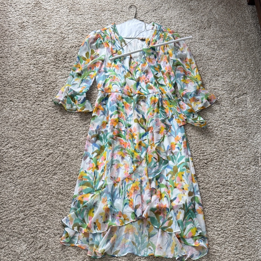 Adrianna Papell Multicolor Floral High Low Dress